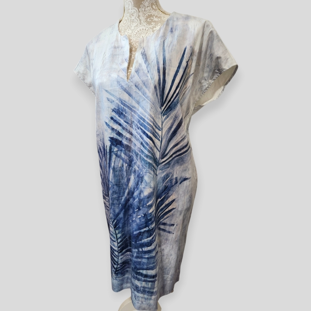 Karen Kane Women's Blue Palm Print Casual Dress size Large